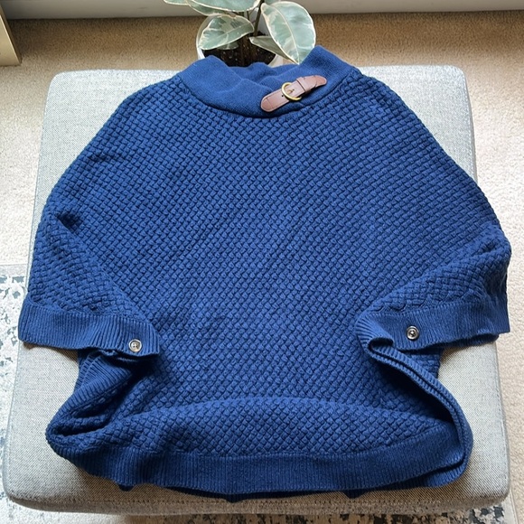 Banana Republic Dark Blue Pancho with brown leather belt detailing, Size: L - Picture 1 of 16